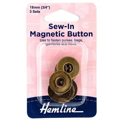 £4.49 • Buy 3 X Hemline Sew In Magnetic Brass Snaps Purses Bags Jeans Garments Buttons 18 Mm