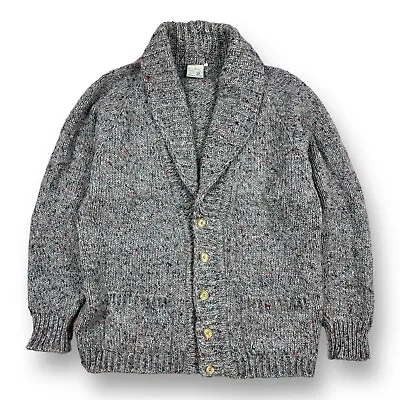 Vtg LL BEAN Fisherman Cardigan Cable Knit Fleck Sweater Wool Donegal Ireland L • $99.99