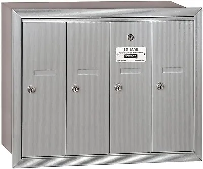 Salsbury : 4-Door Recessed Mounted Vertical Mailbox With USPS Access (Gray) ✅ • $449