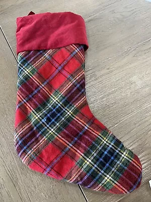 Pottery Barn Simon  Plaid  Christmas STOCKING RED • $34