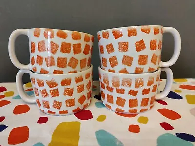Habitat Mugs Set Of 4 Wilma Orange Squares Stoneware X 4 Coffee Cups • £16