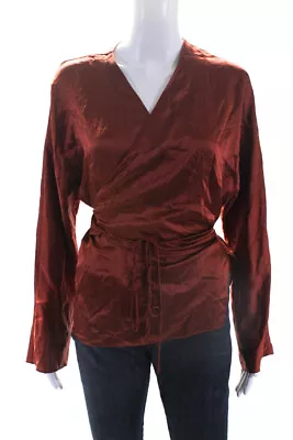 Vince Womens Silk Long Sleeves Wrap Blouse Burnt Orange Size Large • $52.45