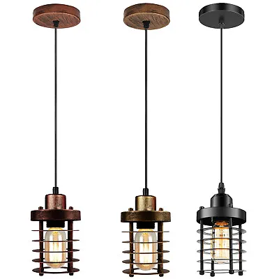 Vintage Industrial Pendant Light Metal Cage Retro Loft Lamp Shade Ceiling Lights • £16.89