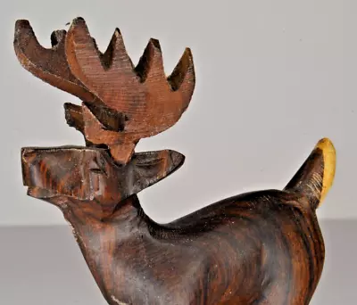 Vintage Wooden Carved Wooden Moose 4  Office Decor Figurine Spirit Animal • $14.75