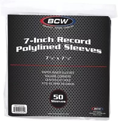 BCW 45RPM Record Paper Inner Sleeves Polylined With Hole Black 50ct. • $12.88