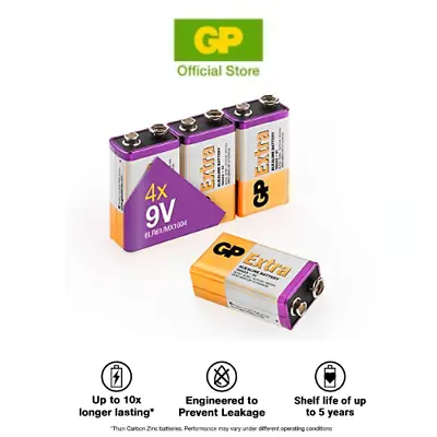 GP Extra Alkaline 9V Batteries Pack Of 4/8 -PP3/ MN1604/ 6LR61/ 6LF22 • $20.15