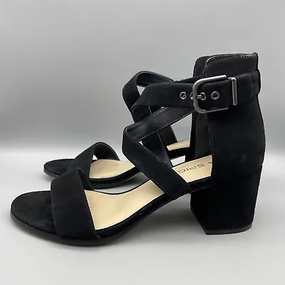 Via Spiga Sandals Women’s Size 7 M Black Ankle Crossed Strap Block Heels • $14.95