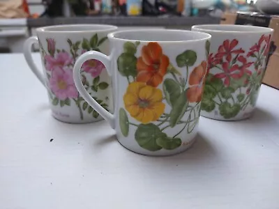 Vintage Lillian Vernon Coffee Mugs Cups Floral 10 Oz Set Of 3 • $25