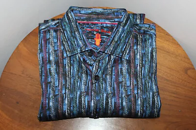 Visconti Black Mens Casual Button-up Shirt Herringbone-stripe Blue Multi Size M • $34.99