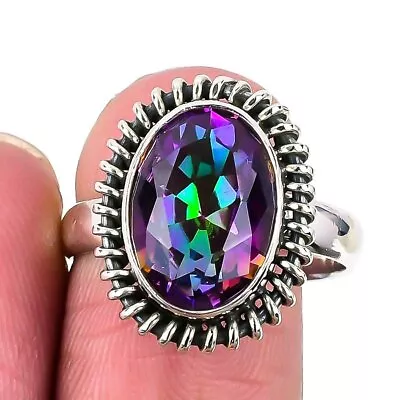 Mystic Rainbow Topaz Gemstone 925 Solid Sterling Silver Jewelry Ring Size 9 • $10.99