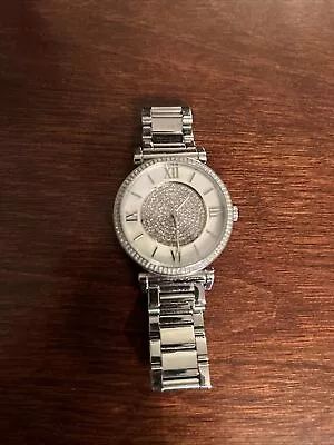 Michael Kors Quartz Watch MK-3355 Women Silver Steel Rhinestone MOP New Battery • $40