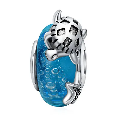 925 Sterling Silver Sea Turtle Blue Murano Glass Bead For Women Charm Bracelets • $22.98