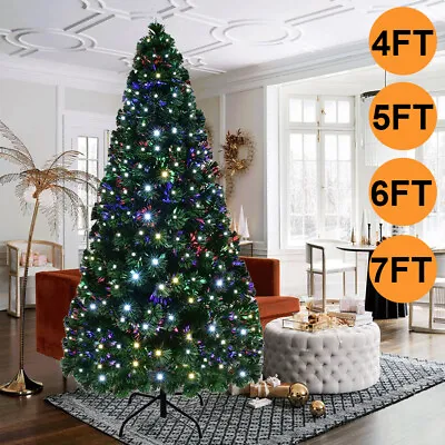 £50.99 • Buy 4FT 5FT 6FT 7FT Pre-Lit Christmas Tree Fiber Optic Pine LED Lights Xmas Decor UK