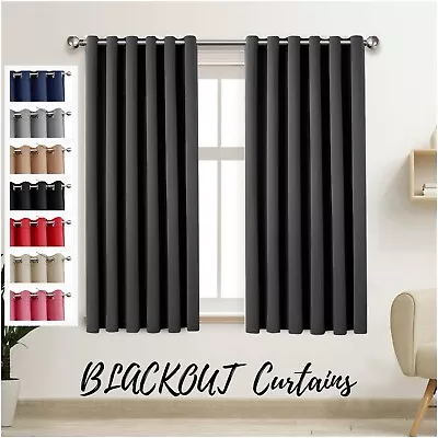 Thermal Blackout Curtains Ring Top Bedroom Kitchen Short Window Curtain Pair Uk • £4.99