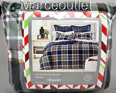 Martha Stewart The Holiday Collection Navy Plaid Flannel KING Duvet Cover • $9.99