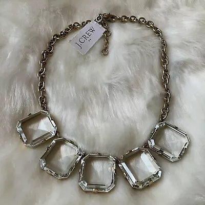 New J.crew Crystal Jewel Necklace Bib Collar Vintage Matte Gold Chain Clear Gems • $38