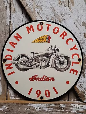 Vintage Indian Motorcycle Porcelain Sign Sales Service Dealer Advertising Plaque • $183.83