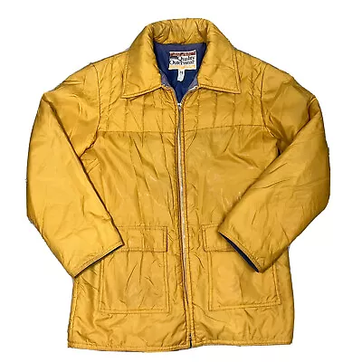 Montgomery Ward Vintage Full Zip Puffer Jacket Coat Size Medium Yellow 70s 80s • $40