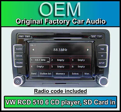 VW Jetta Car Stereo RCD 510 Radio 6 CD Changer Touchscreen SD Card Volkswagen • $303.56