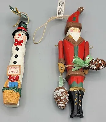 2 Vtg Midwest Of Cannon Falls Santa Claus Moving Swinging Arms Snowman Ornaments • $14.97