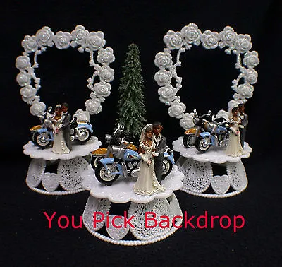 Wedding Cake Topper W/2 Harley Hogs Davidson Motorcycles African-American Black • $39
