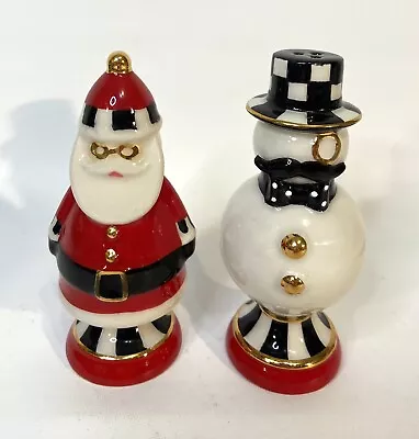 MacKenzie Childs S&P Shaker Set Checkmate Duo Santa Snowman Courtly Check READ • $30