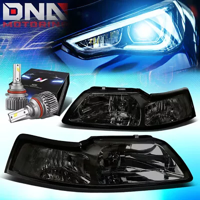 For 1999-2004 Ford Mustang Euro Signal Headlights W/led Kit Slim Style Smoked • $117.98