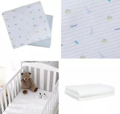 Mothercare Fitted Cot Bed Sheets 2 Pack Soft Jersey Cotton White Blue Bedding • £11.99