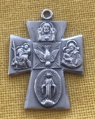 Vintage Religious Medal Catholic  / STERLING / 4 Way Scapular Cross / STUNNING!! • $39.99