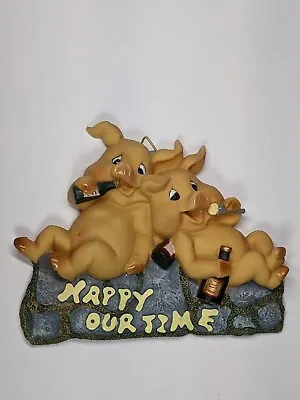 Vintage Happy Hour Sign Cute Home Decor Pigs Drinking Beer  • $3.99