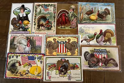 Lot Of 10 Vintage ~Thanksgiving Postcards~Turkeys~Pilgrims~Patriotic~h434 • $26