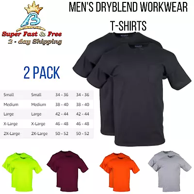 Mens DryBlend Workwear T Shirts With Pocket Plaid Solid Tops Tees Pack Of 2 New • $28.80