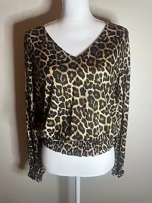 Michael Michael Kors Cheetah Print V-neck Long Sleeve Elastic Waist Blouse Sz-S • $15