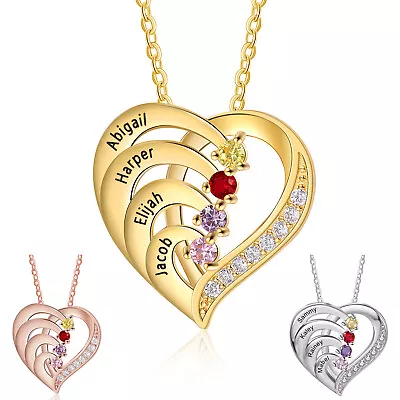 925 Sterling SIlver Heart Mother Necklace Birthstone Name Promise Pendant Gift • $16.99