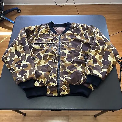 VTG 90s Men's Field & Stream Waterproof Duck Camo Reversible Bomber Jacket Large • $59.99