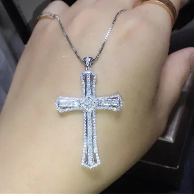 Fashion Cross Jewelry Cubic Zircon 925 Silver Filled Necklace Pendant Party Gift • $2.54