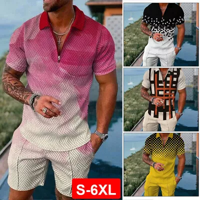 Summer Polo Mens 2-Piece Set Sweatsuit Short Sleeve T Shirts And Shorts Set • $23.99