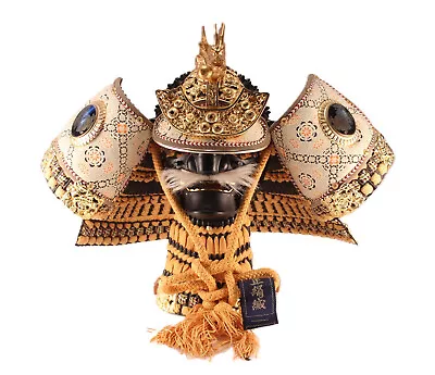 Japanese Traditional Samurai Kabuto Armor Pure Silk Helmet Mask W/ Display Stand • $499.99