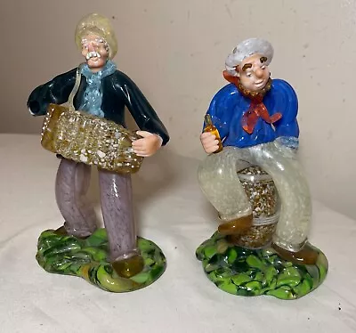 Two Vintage Hand Blown Italian Murano Glass Man Drinking Sculpture Statue Figure • $298.99