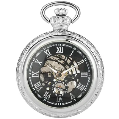 Casual Hollow Out Mechanical Pocket Watch Luminous Neckalce Chain For Men Women • $13.53