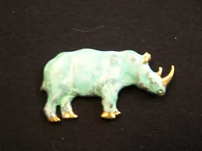 Vintage RHINOCEROUS Brooch Pin GREEN RHINO • $10