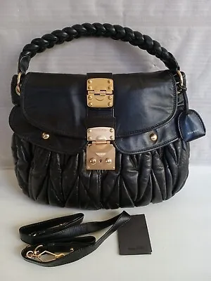 NEW Miu Miu Matelasse Black Lux Nappa Leather Hobo Bag Shoulder 2Way Vtg Rare • $999.75