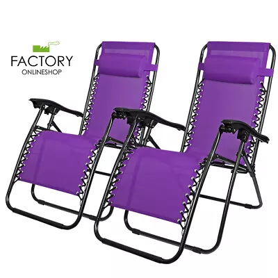 Set Of 2 Zero Gravity Chairs Folding Lounger Beach Outdoor Patio Recliner Chair • $99.96