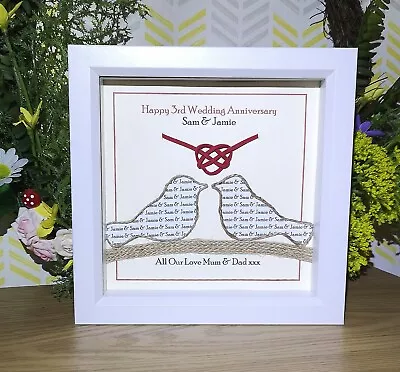 Personalised Framed Picture 3rd/Leather Wedding Anniversary Gift Two Love Birds • £17