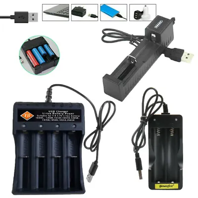 1/2/4/ Slot Battery Charger USB Charger For 3.7V 16340/14500/18350 18650 Li-ion • £3.46