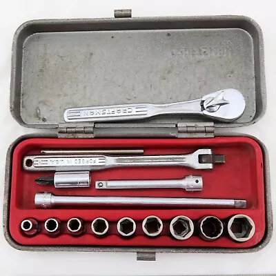 Vintage Craftsman =v= 1/4  Socket Set In Metal Case - Flying V Ratchet • £33.74