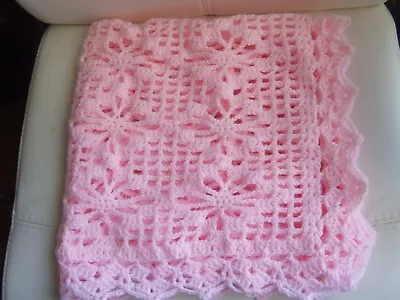 Pink Hand Knit Crochet Blanket 27  X 27  • £8