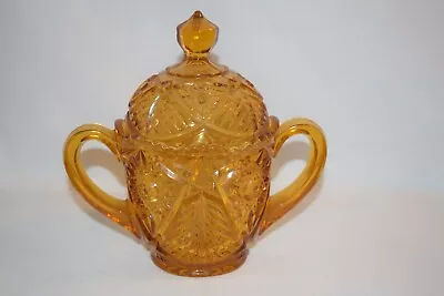 Vintage Viking Amber Cut Glass Covered Sugar Bowl • $10.79