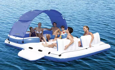 6 Person Inflatable Floating Island Pool Lake Party Canopy Raft Lounge W Cooler • $273.99