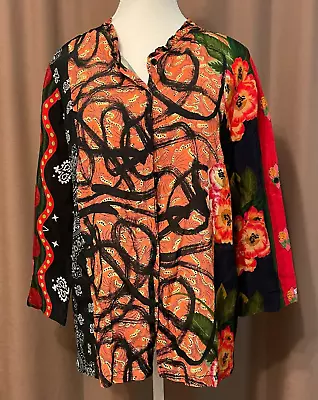 Desigual Womens Top Blouse Size XL Bright Floral Button Up • $44.95